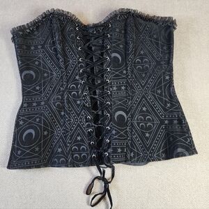 Hot Topic L/XL Celestial Moon Black Grey Velvet Corset